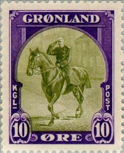 Stamp, King Christian X, Greenland,  , Heads of State, Mammals, Horses, Animals (Fauna)