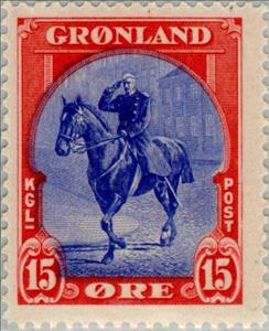 Stamp, King Christian X, Greenland,  , Heads of State, Mammals, Horses, Animals (Fauna)