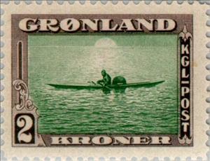 Stamp, Eskimo in a kayak, Greenland,  , Ships, Vehicles