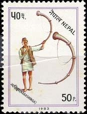 Stamp, Narashinga, Nepal,  , Music, Musical Instruments, Musicians