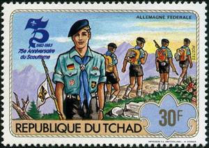 Stamp, 75th Anniversary of Scouting, Chad,  , Scouting