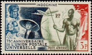 Stamp, Residents from different places, plane in front of globe, French Indochina,  , Aircrafts