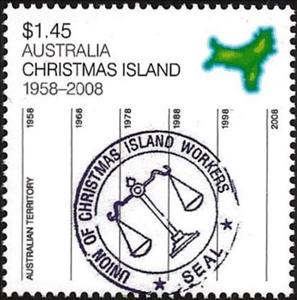 Stamp, Seal of the Union of Christmas Island Workers, Christmas Island,  