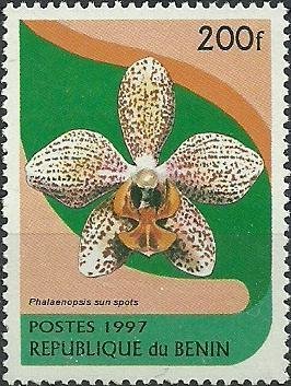 Stamp, Phalaenopsis Sun spots, Benin,  , Flowers, Orchids, Plants (Flora)