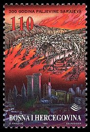 Stamp, The 300 Years of Fire in Sarajevo, Bosnia and Herzegovina,  