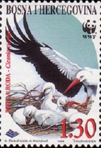 Stamp, White Stork (Ciconia ciconia), Bosnia and Herzegovina,  , WWF, Storks
