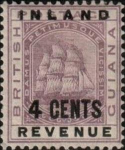 Stamp, Revenue,Ovprt (short 4), Guyana,  