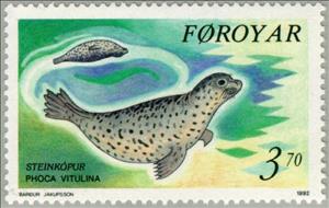 Stamp, Common Seal (Phoca vitulina), Faroe Islands,  , Mammals, Animals (Fauna)