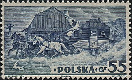 Stamp, Mail coach perforated, Poland,  