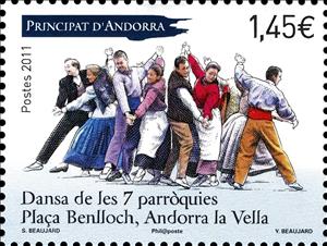 Stamp, Dansa 7 parroquies, Andorra, French Administration,  
