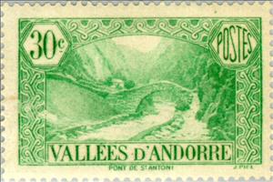 Stamp, Bridge of St. Antoni, Andorra, French Administration,  , Landscapes, Bridges