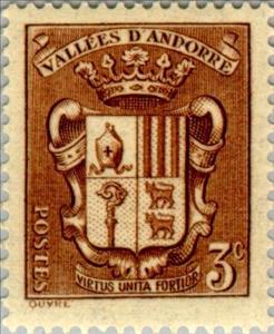 Stamp, Coat of arms of Andorra, Andorra, French Administration,  , Heraldic Animals, Coats of Arms