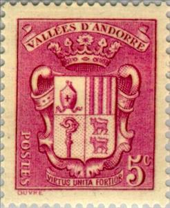 Stamp, Coat of arms of Andorra, Andorra, French Administration,  , Heraldic Animals, Coats of Arms