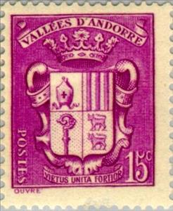 Stamp, Coat of arms of Andorra, Andorra, French Administration,  , Heraldic Animals, Coats of Arms