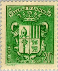 Stamp, Coat of arms of Andorra, Andorra, French Administration,  , Heraldic Animals, Coats of Arms