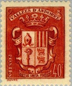 Stamp, Coat of arms of Andorra, Andorra, French Administration,  , Landscapes, Heraldic Animals, Coats of Arms