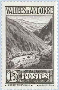 Stamp, Gorge of St. Julià, Andorra, French Administration,  , Landscapes, Mountains