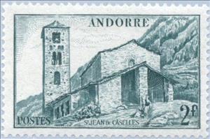 Stamp, Church St. Joan de Caselles, Andorra, French Administration,  , Landscapes, Buildings, Churches - Cathedrals - Basilicas - Chapels