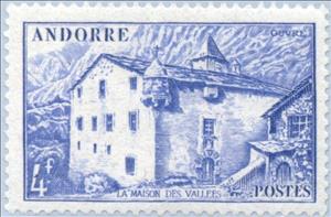 Stamp, Old city hall of Andorra la Vella, Andorra, French Administration,  , Landscapes, City Halls, Buildings