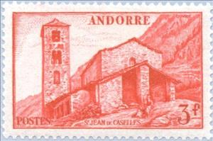 Stamp, Church St. Joan de Caselles, Andorra, French Administration,  , Landscapes, Buildings, Churches - Cathedrals - Basilicas - Chapels