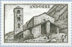 Stamp, Church St. Joan de Caselles, Andorra, French Administration,  , Landscapes, Buildings, Churches - Cathedrals - Basilicas - Chapels