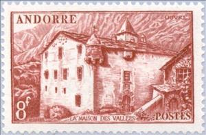 Stamp, Old city hall of Andorra la Vella, Andorra, French Administration,  , Landscapes, City Halls, Buildings