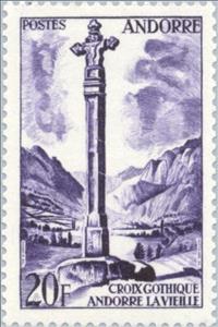 Stamp, Gothic cross of Andorra la Vella, Andorra, French Administration,  , Landscapes, Mountains