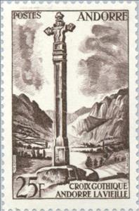 Stamp, Gothic cross of Andorra la Vella, Andorra, French Administration,  , Landscapes, Mountains