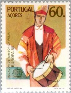 Stamp, C.E.P.T.- European Music Year, Azores,  , Postal Services, Postal Unions, Music, Musical Instruments, C.E.P.T., Europe