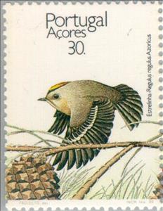 Stamp, Sao Miguel Goldcrest (Regulus regulus azoricus) , Azores,  , Birds, Environment Protection, Animals (Fauna)