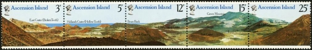 Se-tenant, Strip of 5, Ascension Island,  , Volcanos