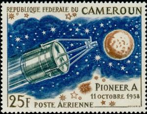 Stamp, Pioneer A, Cameroun,  , Space Traveling, Moon, Spacecrafts