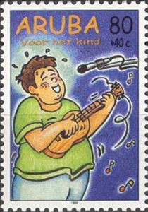 Stamp, Boy playing a cuarta, Aruba,  