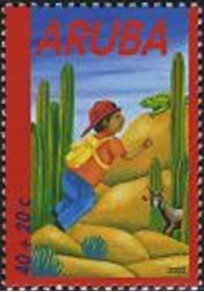 Stamp, Child with animals, Aruba,  