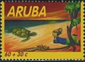 Stamp, Child with animals, Aruba,  