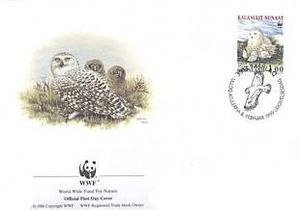 First Day Cover, Snowy Owl (Bubo scandiacus), Greenland,  , WWF, Birds of Prey, Owls