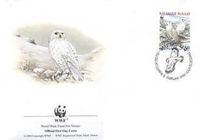 First Day Cover, Snowy Owl (Bubo scandiacus), Greenland,  , WWF, Birds of Prey, Owls