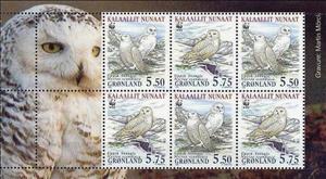 Booklet Pane, Snowy Owl (Bubo scandiacus), Greenland,  , WWF, Birds of Prey, Owls