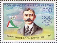 Stamp, Portrait of Pierre de Coubertin, Tajikistan,  , Olympic Games
