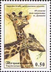 Stamp, Reticulated Giraffe (Giraffa camelopardalis reticulata), Tajikistan,  , Zoos, Giraffes, Animals (Fauna), Anniversaries and Jubilees