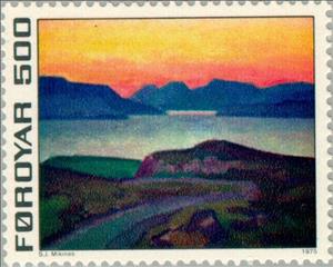 Stamp, Headland Skálafjørður, painting of Samuel Joensen-Mikines, Faroe Islands,  , Landscapes