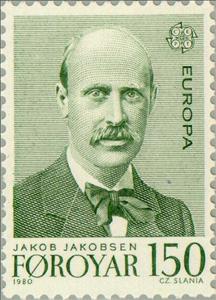 Stamp, Jakob Jakobsen (1864-1918), linguist and ethnologist, Faroe Islands,  , Famous People, Postal Services, Postal Unions, C.E.P.T., Europe