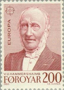 Stamp, Vensel Ulrich Hammershaimb (1819-1909), theologist, Faroe Islands,  , Famous People, Postal Services, Postal Unions, C.E.P.T., Europe