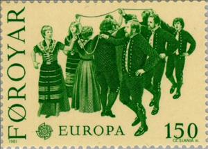 Stamp, EUROPA / C.E.P.T.: Folklore and Feasts, Faroe Islands,  , Postal Services, Postal Unions, Culture, C.E.P.T., Europe, Dance, Suits and Costumes