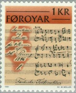 Stamp, Historical documents, musical notes (1846), Faroe Islands,  , Music, Documents, Anniversaries and Jubilees