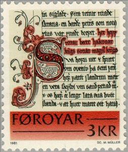 Stamp, Historical documents, book page (1298), Faroe Islands,  , Documents, Anniversaries and Jubilees