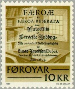 Stamp, Historical documents, book title (1673) and library, Faroe Islands,  , Documents, Books, Anniversaries and Jubilees