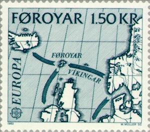 Stamp, EUROPA / C.E.P.T.: Historic events, Faroe Islands,  , Cartography, Postal Services, Postal Unions, Maps, C.E.P.T., Europe