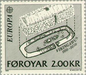 Stamp, EUROPA / C.E.P.T.: Historic events, Faroe Islands,  , Houses, Postal Services, Postal Unions, Maps, C.E.P.T., Europe