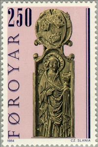 Stamp, Church chairs - Olafchurch in Kirkjubour (II), Faroe Islands,  , Sculptures, Culture, Religion, Middle Ages